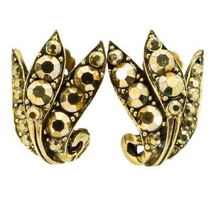 Vintage Weiss Bronze Old Gold Gilded Faceted Crystal Clip On Earrings ￼